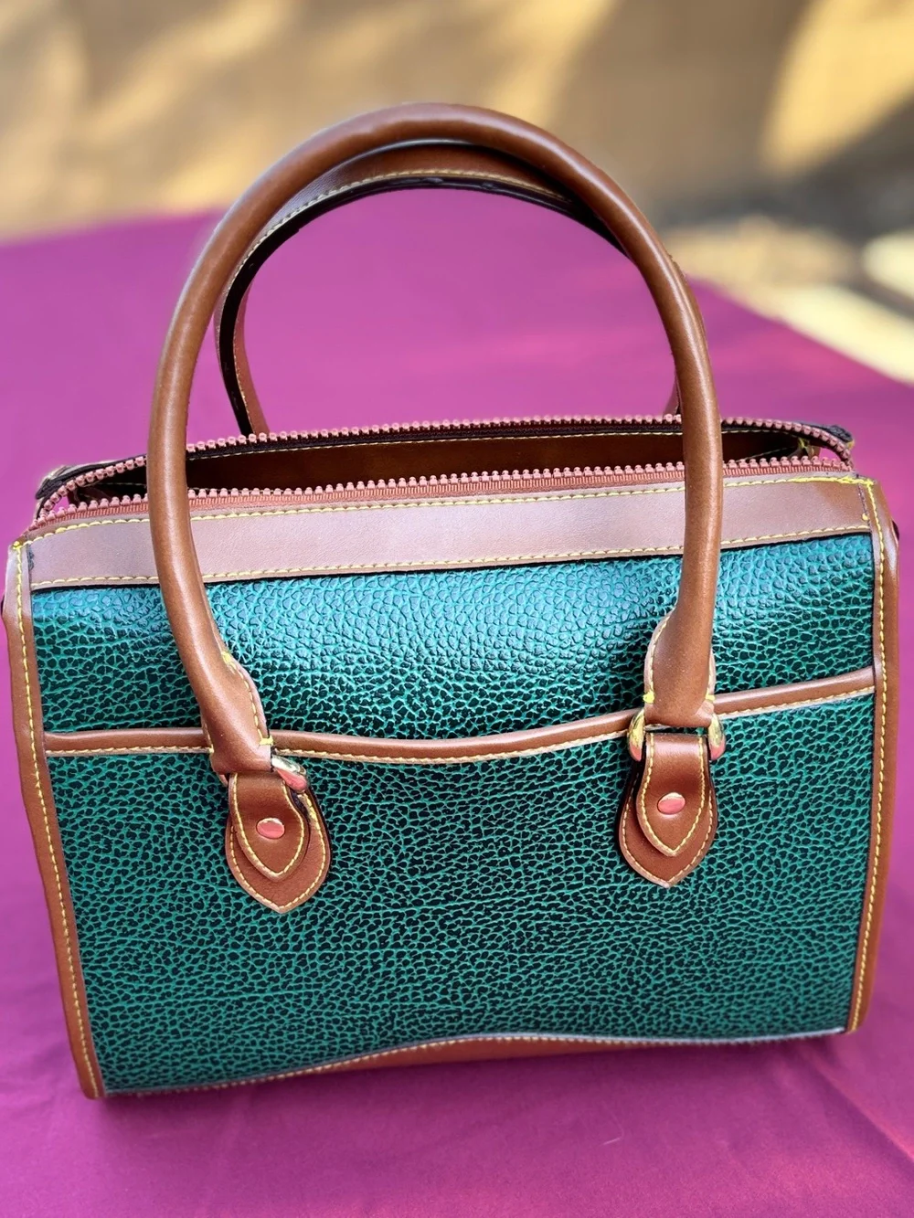 Vintage Dooney & Bourke Emerald Green All Weather Leather Satchel